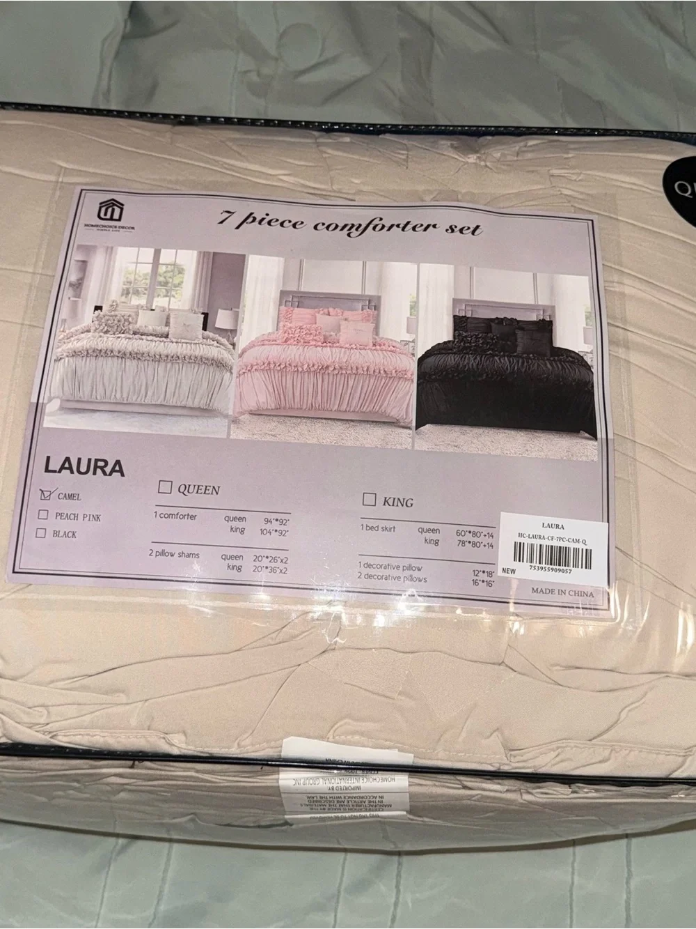 Aura Laura 7-Piece Comforter Set in Peach Pink